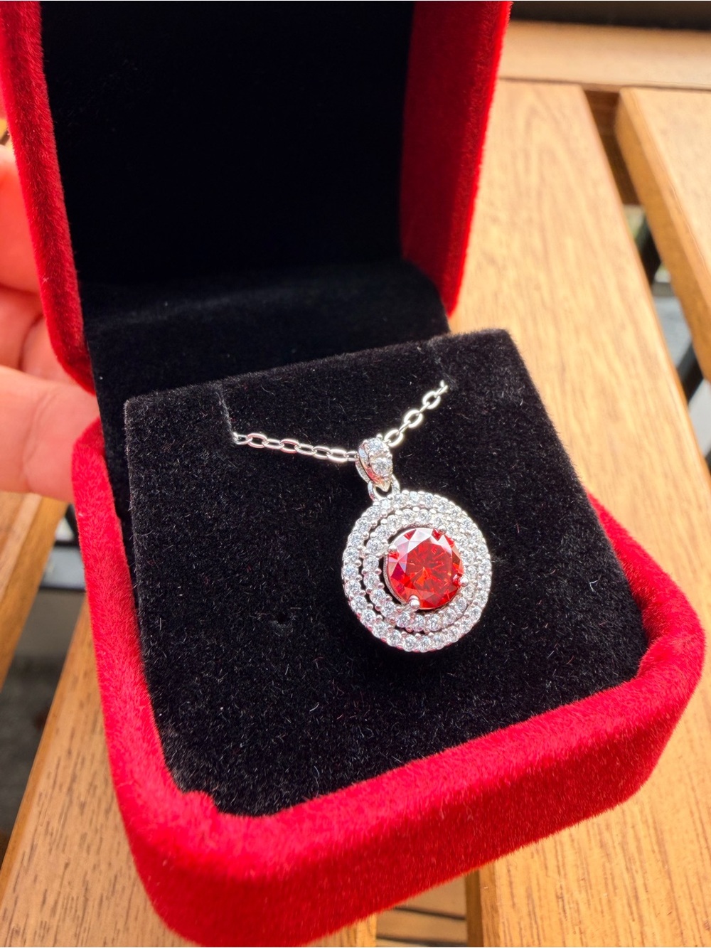 1 carat round red moissanite necklace